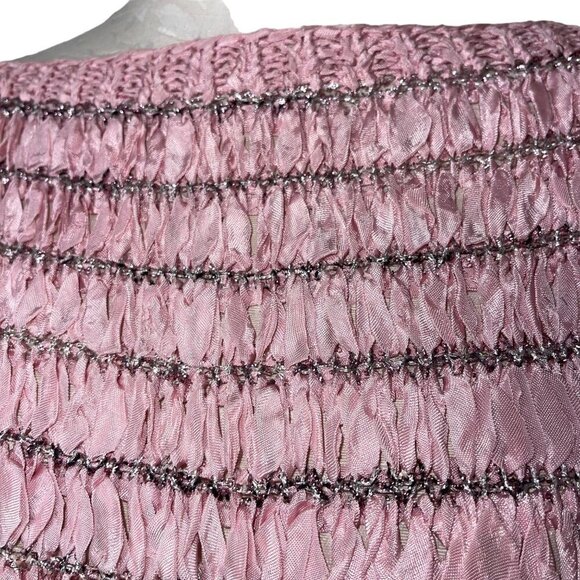 Vintage Womens Top Size Small Pink Woven Ribbon Knit Boat Neck Stretch - Picture 9 of 9